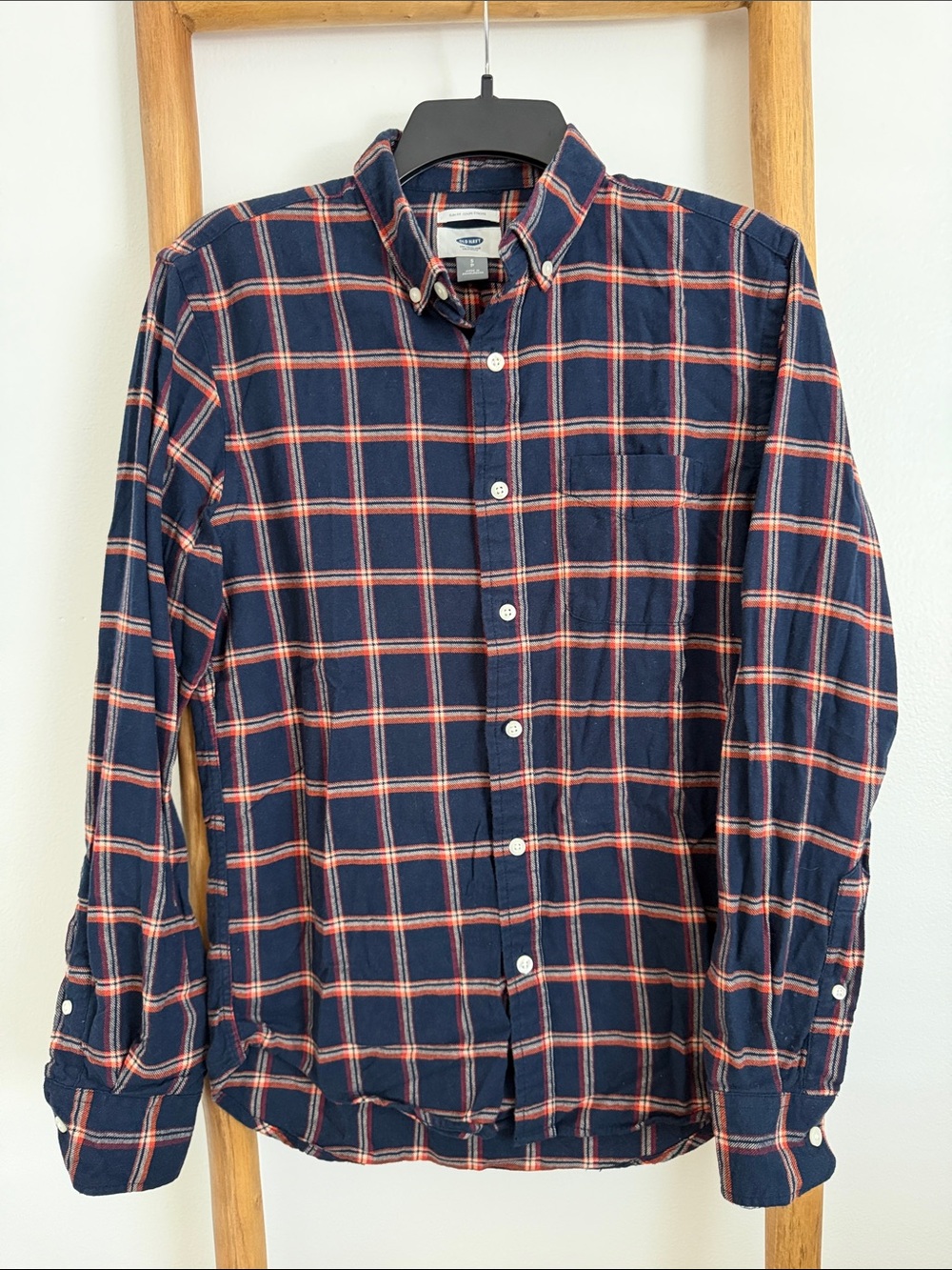 Old Navy Navy and Orange Flannel Button-Down Shirt | Slim Fit